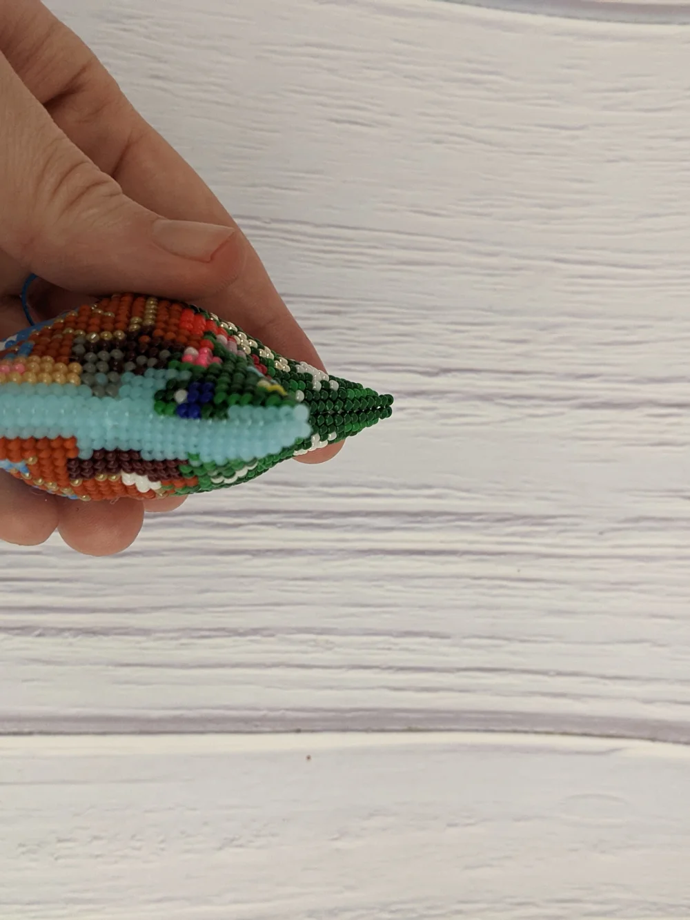 Handmade Blue Beaded Star Holiday Ornament - Cute Bunny Design